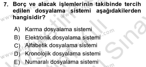 Dosyalama Arşivleme Dersi 2023 - 2024 Yılı (Final) Dönem Sonu Sınavı 7. Soru