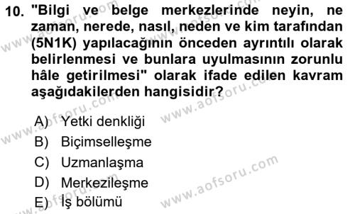 Dosyalama Arşivleme Dersi 2023 - 2024 Yılı Yaz Okulu Sınavı 10. Soru