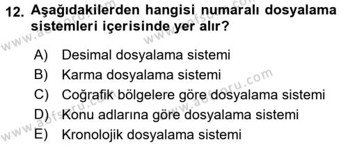 Dosyalama Arşivleme Dersi 2023 - 2024 Yılı Yaz Okulu Sınavı 12. Soru