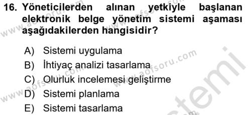 Dosyalama Arşivleme Dersi 2023 - 2024 Yılı Yaz Okulu Sınavı 16. Soru