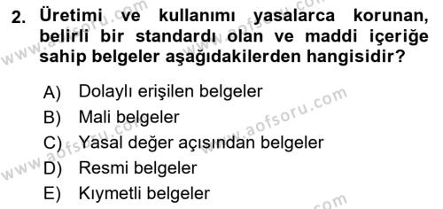 Dosyalama Arşivleme Dersi 2023 - 2024 Yılı Yaz Okulu Sınavı 2. Soru