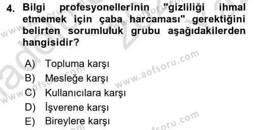 Dosyalama Arşivleme Dersi 2023 - 2024 Yılı Yaz Okulu Sınavı 4. Soru