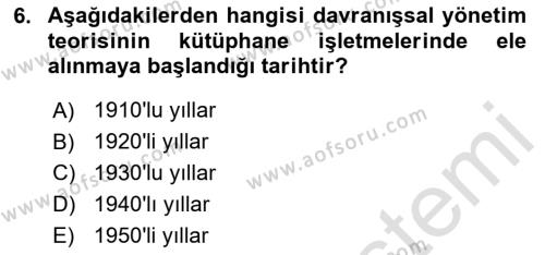 Dosyalama Arşivleme Dersi 2023 - 2024 Yılı Yaz Okulu Sınavı 6. Soru