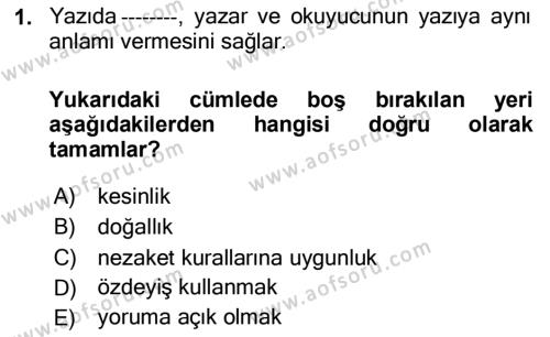 Mesleki Yazışmalar Dersi 2020 - 2021 Yılı Yaz Okulu Sınavı 1. Soru