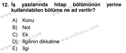 Mesleki Yazışmalar Dersi 2020 - 2021 Yılı Yaz Okulu Sınavı 12. Soru