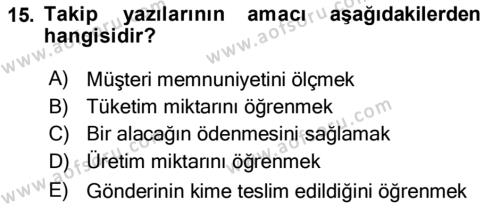 Mesleki Yazışmalar Dersi 2020 - 2021 Yılı Yaz Okulu Sınavı 15. Soru