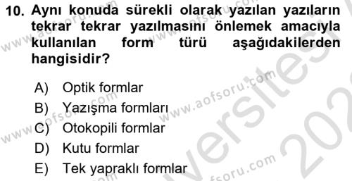 Mesleki Yazışmalar Dersi 2021 - 2022 Yılı (Final) Dönem Sonu Sınavı 10. Soru