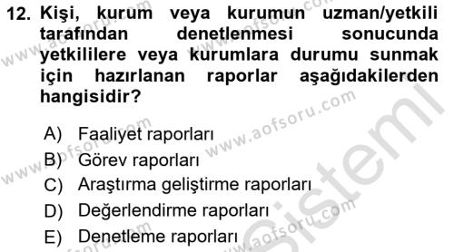 Mesleki Yazışmalar Dersi 2021 - 2022 Yılı (Final) Dönem Sonu Sınavı 12. Soru