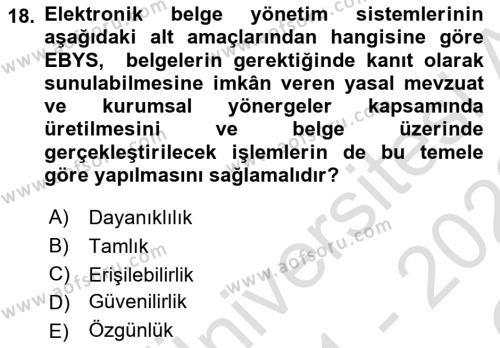 Mesleki Yazışmalar Dersi 2021 - 2022 Yılı Yaz Okulu Sınavı 18. Soru