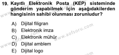 Mesleki Yazışmalar Dersi 2021 - 2022 Yılı Yaz Okulu Sınavı 19. Soru