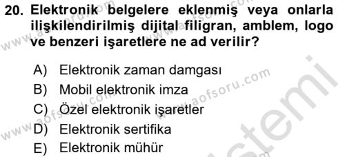 Mesleki Yazışmalar Dersi 2021 - 2022 Yılı Yaz Okulu Sınavı 20. Soru