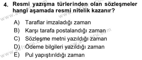 Mesleki Yazışmalar Dersi 2021 - 2022 Yılı Yaz Okulu Sınavı 4. Soru