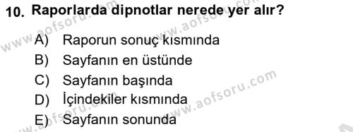 Mesleki Yazışmalar Dersi 2022 - 2023 Yılı (Final) Dönem Sonu Sınavı 10. Soru