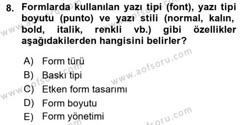 Mesleki Yazışmalar Dersi 2022 - 2023 Yılı (Final) Dönem Sonu Sınavı 8. Soru