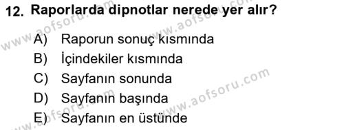 Mesleki Yazışmalar Dersi 2022 - 2023 Yılı Yaz Okulu Sınavı 12. Soru