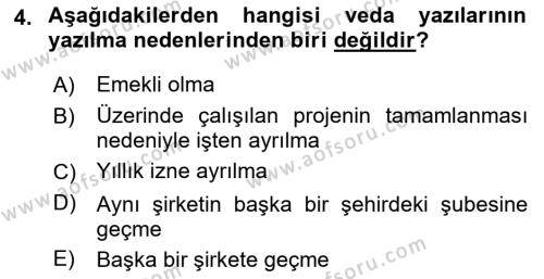 Mesleki Yazışmalar Dersi 2022 - 2023 Yılı Yaz Okulu Sınavı 4. Soru