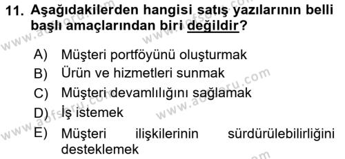 Mesleki Yazışmalar Dersi 2023 - 2024 Yılı (Vize) Ara Sınavı 11. Soru