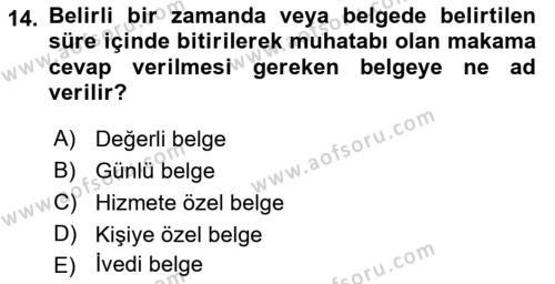 Mesleki Yazışmalar Dersi 2023 - 2024 Yılı (Final) Dönem Sonu Sınavı 14. Soru