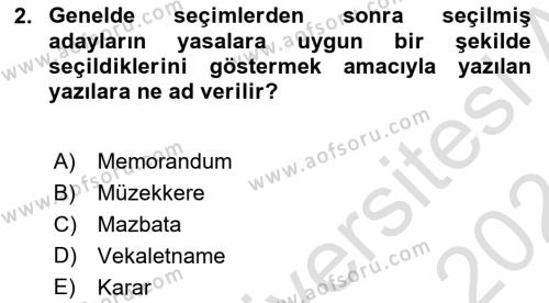 Mesleki Yazışmalar Dersi 2023 - 2024 Yılı (Final) Dönem Sonu Sınavı 2. Soru