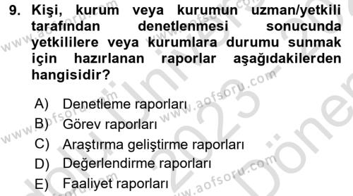 Mesleki Yazışmalar Dersi 2023 - 2024 Yılı (Final) Dönem Sonu Sınavı 9. Soru