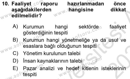 Mesleki Yazışmalar Dersi 2023 - 2024 Yılı Yaz Okulu Sınavı 10. Soru