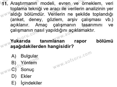 Mesleki Yazışmalar Dersi 2023 - 2024 Yılı Yaz Okulu Sınavı 11. Soru