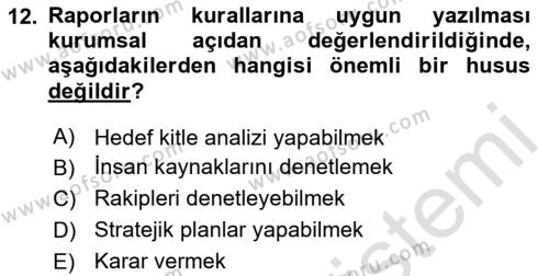 Mesleki Yazışmalar Dersi 2023 - 2024 Yılı Yaz Okulu Sınavı 12. Soru