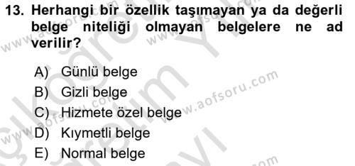 Mesleki Yazışmalar Dersi 2023 - 2024 Yılı Yaz Okulu Sınavı 13. Soru