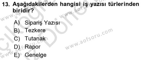 Mesleki Yazışmalar Dersi 2024 - 2025 Yılı (Vize) Ara Sınavı 13. Soru