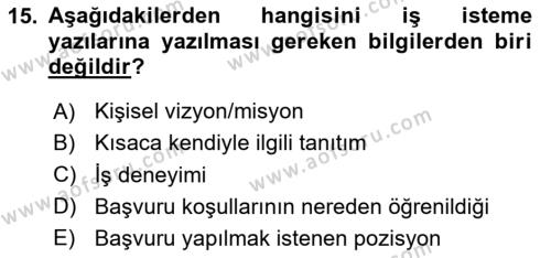 Mesleki Yazışmalar Dersi 2024 - 2025 Yılı (Vize) Ara Sınavı 15. Soru