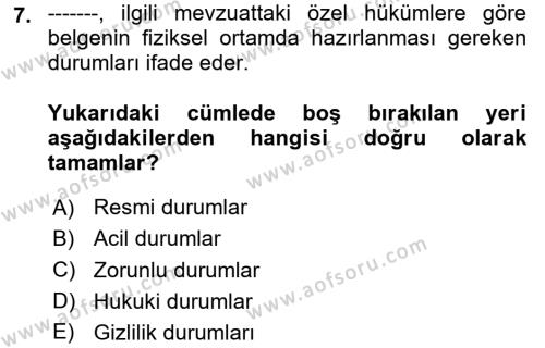 Mesleki Yazışmalar Dersi 2024 - 2025 Yılı (Vize) Ara Sınavı 7. Soru