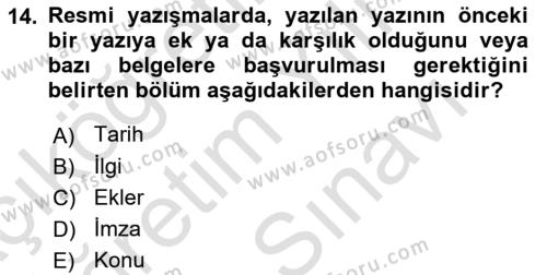 İş Ortamında Protokol Ve Davranış Kuralları Dersi 2023 - 2024 Yılı (Vize) Ara Sınavı 14. Soru