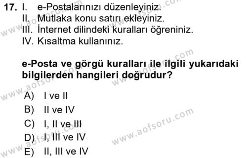 İş Ortamında Protokol Ve Davranış Kuralları Dersi 2023 - 2024 Yılı (Vize) Ara Sınavı 17. Soru