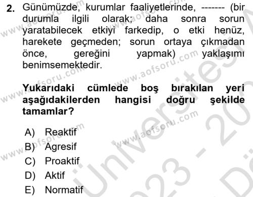 İş Ortamında Protokol Ve Davranış Kuralları Dersi 2023 - 2024 Yılı (Vize) Ara Sınavı 2. Soru