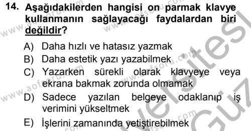 Yönetici Asistanlığı Dersi 2012 - 2013 Yılı (Vize) Ara Sınavı 14. Soru