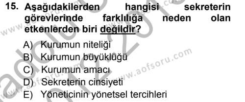 Yönetici Asistanlığı Dersi 2012 - 2013 Yılı (Vize) Ara Sınavı 15. Soru