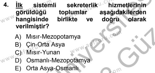 Yönetici Asistanlığı Dersi 2012 - 2013 Yılı (Vize) Ara Sınavı 4. Soru