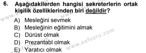 Yönetici Asistanlığı Dersi 2012 - 2013 Yılı (Vize) Ara Sınavı 6. Soru