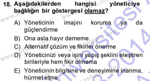 Yönetici Asistanlığı Dersi 2013 - 2014 Yılı (Vize) Ara Sınavı 18. Soru