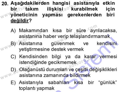 Yönetici Asistanlığı Dersi 2013 - 2014 Yılı (Vize) Ara Sınavı 20. Soru