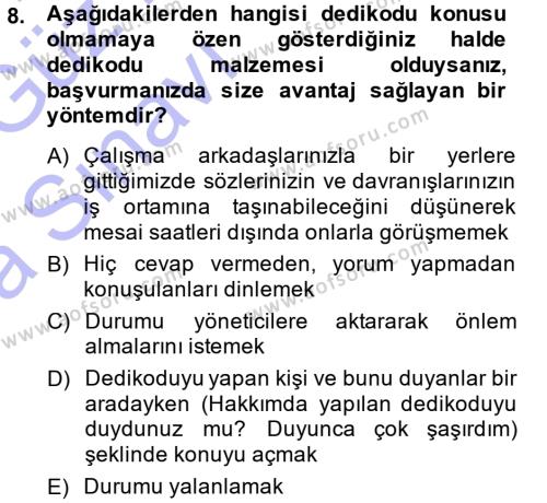 Yönetici Asistanlığı Dersi 2013 - 2014 Yılı (Vize) Ara Sınavı 8. Soru