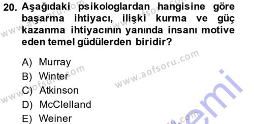Yönetici Asistanlığı Dersi 2013 - 2014 Yılı (Final) Dönem Sonu Sınavı 20. Soru
