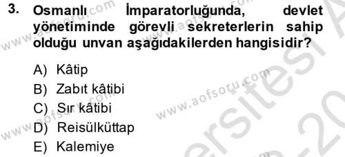 Yönetici Asistanlığı Dersi 2013 - 2014 Yılı Tek Ders Sınavı 3. Soru