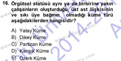 Yönetici Asistanlığı Dersi 2014 - 2015 Yılı (Vize) Ara Sınavı 16. Soru