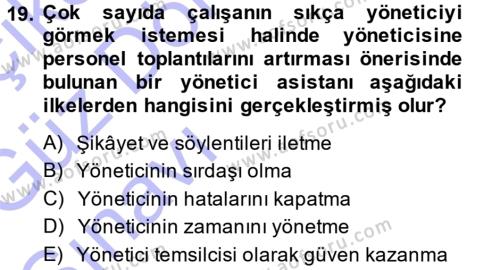 Yönetici Asistanlığı Dersi 2014 - 2015 Yılı (Vize) Ara Sınavı 19. Soru