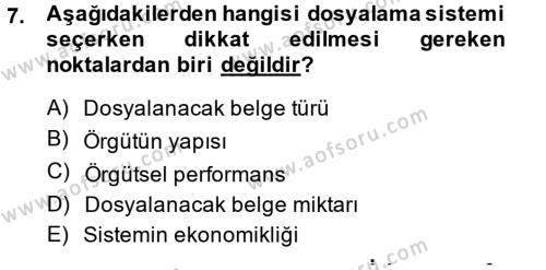 Yönetici Asistanlığı Dersi 2014 - 2015 Yılı (Final) Dönem Sonu Sınavı 7. Soru