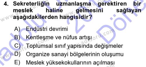 Yönetici Asistanlığı Dersi 2015 - 2016 Yılı (Final) Dönem Sonu Sınavı 4. Soru