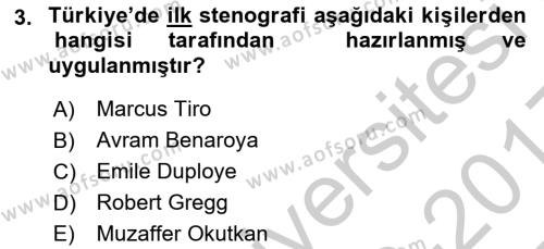 Yönetici Asistanlığı Dersi 2016 - 2017 Yılı 3 Ders Sınavı 3. Soru