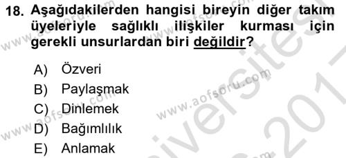 Yönetici Asistanlığı Dersi 2016 - 2017 Yılı (Vize) Ara Sınavı 18. Soru