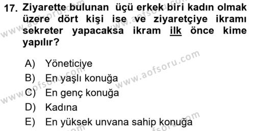 Yönetici Asistanlığı Dersi 2018 - 2019 Yılı (Vize) Ara Sınavı 17. Soru